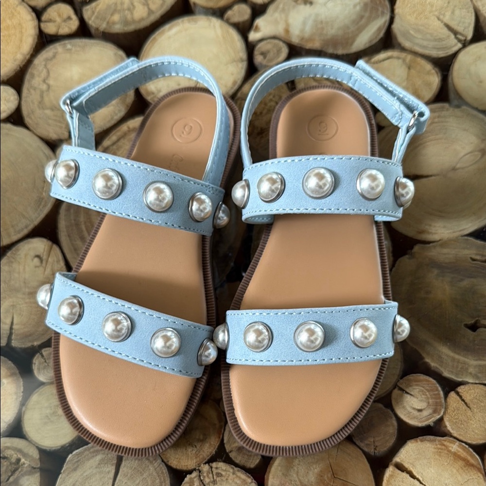 Cat & Jack Light Blue Sandals with Pearl Accents. Never worn.